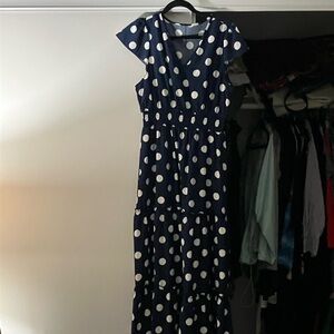 Navy Blue Polka Dot Maxi Dress – Flowy & Elegant